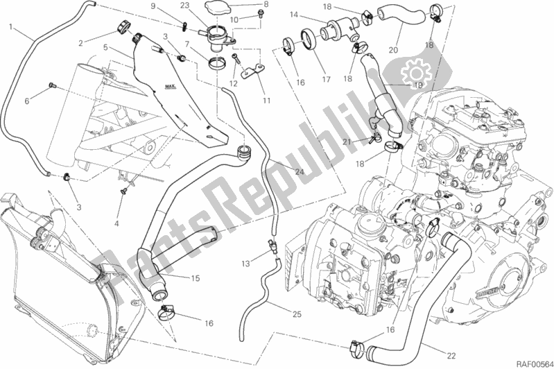 All parts for the Cooling Circuit of the Ducati Diavel Xdiavel USA 1260 2019